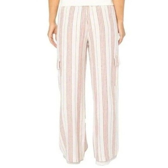 NWT Roxy Stripe Linen Blend Cargo Pocket Pants, Pink, Small - Picture 3 of 3
